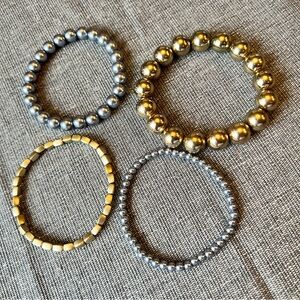 Elegant Gold and Gray Silver Faux Pearl Stretch Beaded Bracelet Set